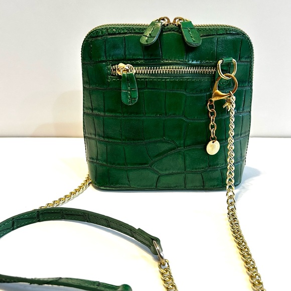Pratesi Firenze Emerald Green Italian Leather Crossbody Bag w/Gold Chain - Picture 4 of 11